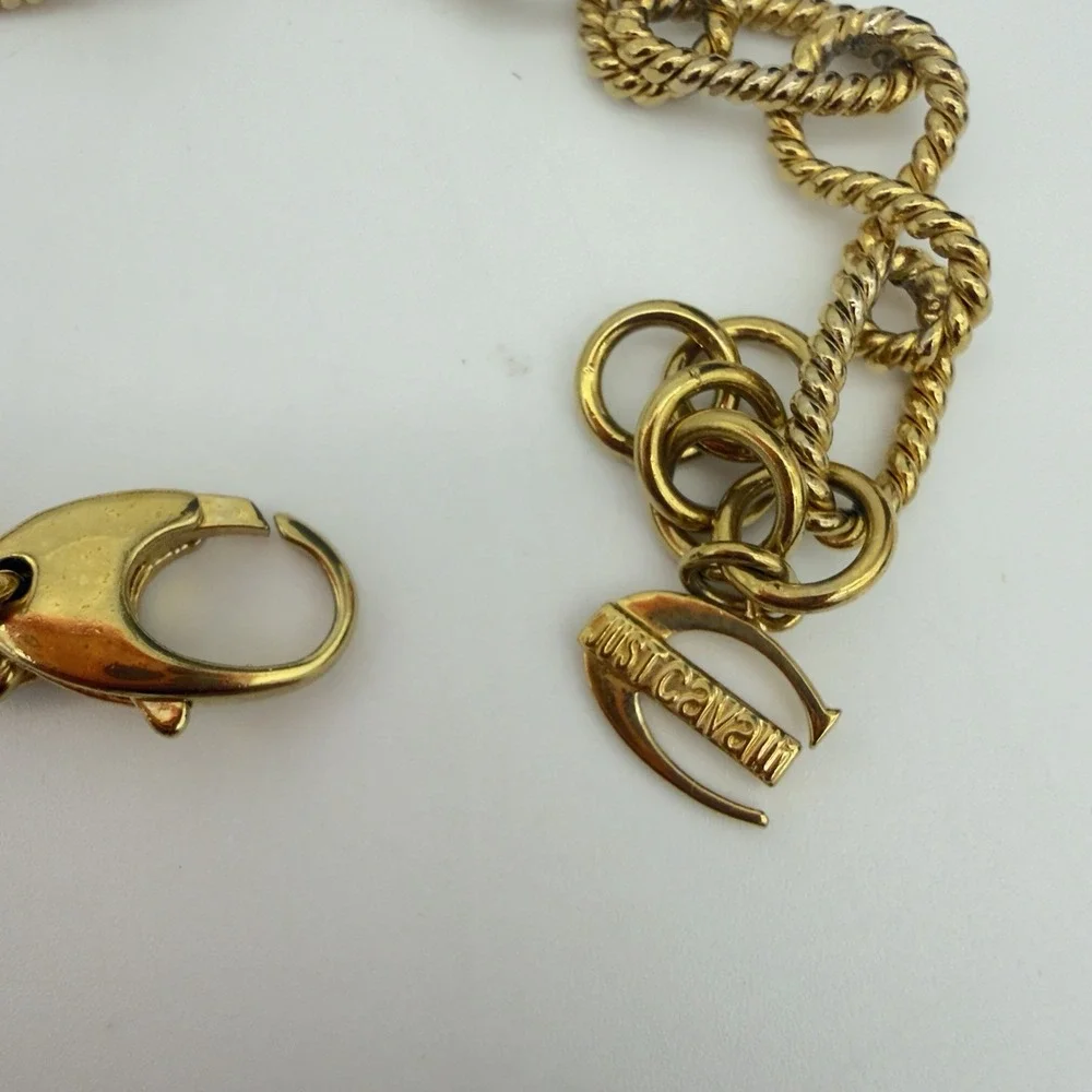 Vtg JUST CAVALLI Fleur De Liss Snake Necklace Chunky Gold Tone Sepant Y Drop
